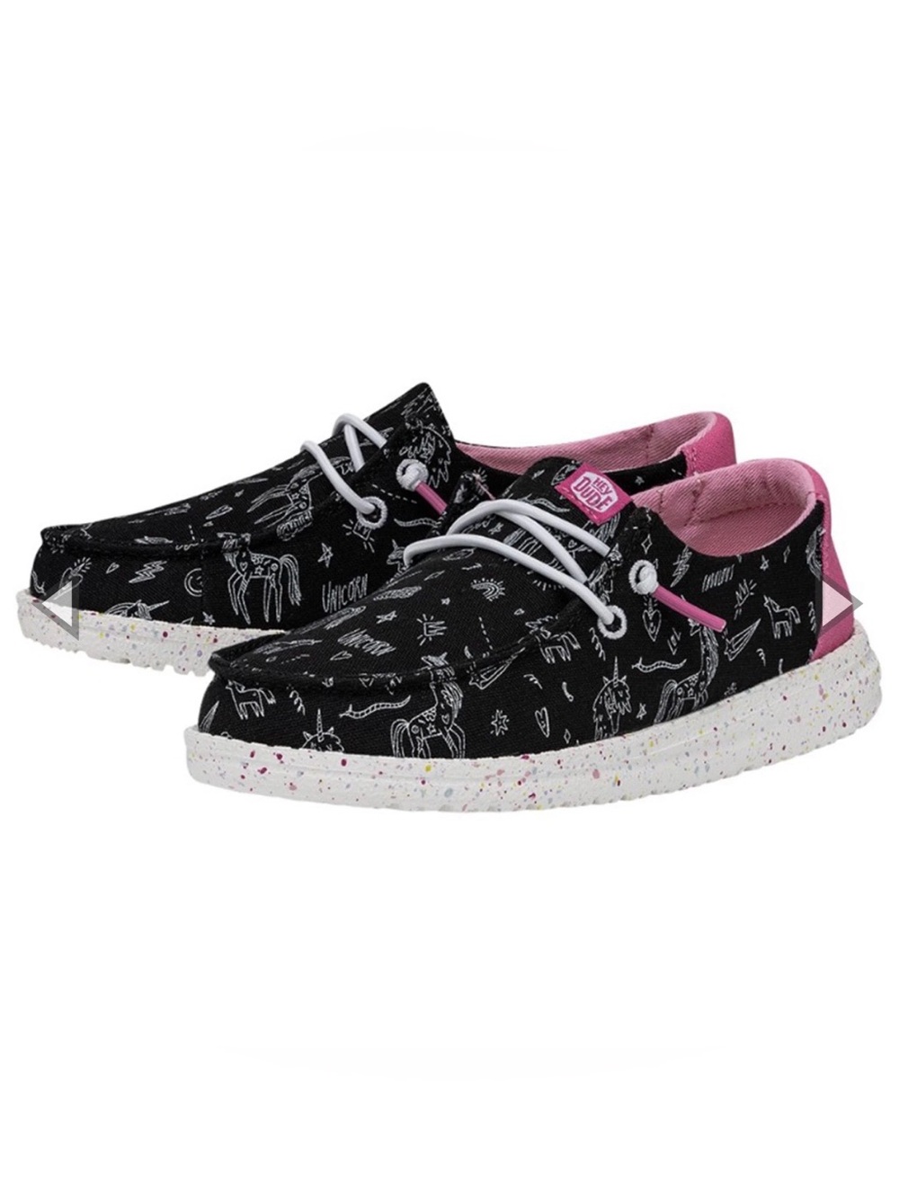 Hey Dude Wendy Youth Unicorn Black Pink Shoes Size Y6 / Women’s 7